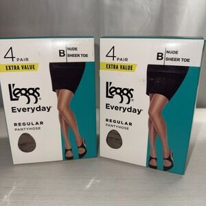 Leggs Everyday‎ Regular Pantyhose Size B Nude 4 pair Lot of 2